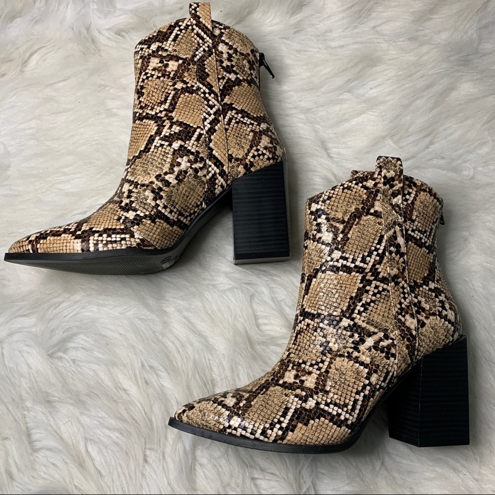 Boutique Brown Snakeskin Booties - Picture 2 of 5